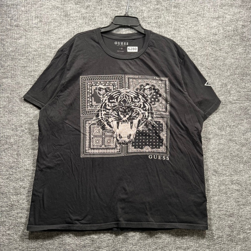Guess Los Angeles Mens 3XL Black Tiger Bandana Graphic T-Shirt